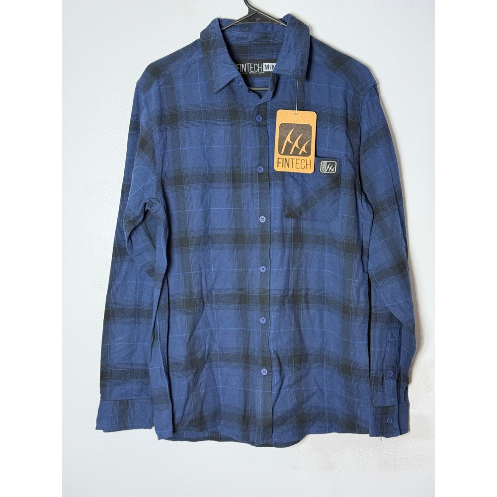 Fintech Woodsman Midweight Flannel Shirt Mens Medium Blue Plaid NWT